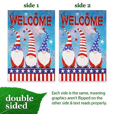 G128 Garden Flag Welcome 3 Patriotic Gnomes 12"x18"