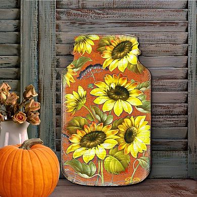 Sunflower Mason Jar 24-Inch Handcrafted Door Decor by G. DeBrekht - Whimsical Thanksgiving Charm
