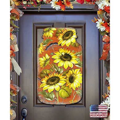 Sunflower Mason Jar 24-Inch Handcrafted Door Decor by G. DeBrekht - Whimsical Thanksgiving Charm