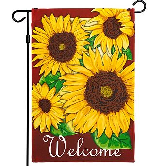 G128 Garden Flag Welcome 4 Sunflowers 12"x18"