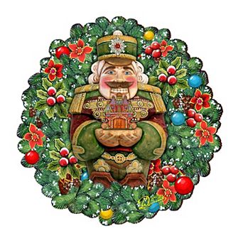 Nutcracker's Wreath Gift 24-Inch Handcrafted Wooden Door Decor by G. DeBrekht - Christmas Decor