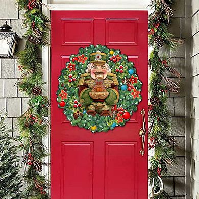 Nutcracker's Wreath Gift 24-Inch Handcrafted Wooden Door Decor by G. DeBrekht - Christmas Decor