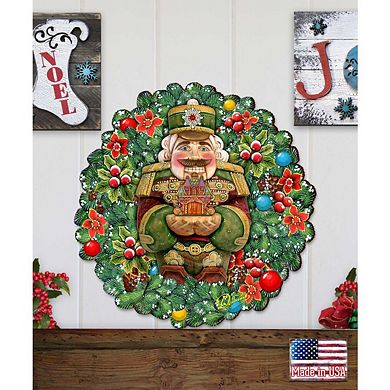 Nutcracker's Wreath Gift 24-Inch Handcrafted Wooden Door Decor by G. DeBrekht - Christmas Decor