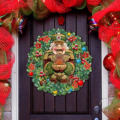 Nutcracker's Wreath Gift 24-Inch Handcrafted Wooden Door Decor by G. DeBrekht - Christmas Decor