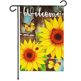 G128 Garden Flag Welcome Sunflowers and Butterflies 12"x18" Blockout