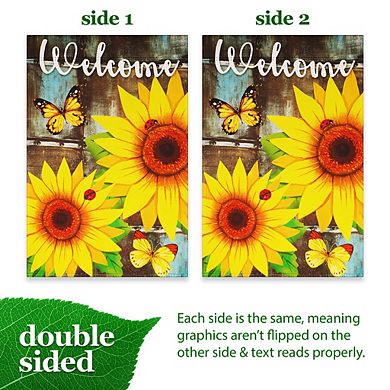 G128 Garden Flag Welcome Sunflowers and Butterflies 12"x18" Blockout