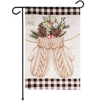 G128 Garden Flag Mittens with Evergreen Arrangement 12"x18"