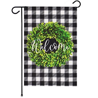 G128 Garden Flag Welcome Wreath 12"x18" Burlap