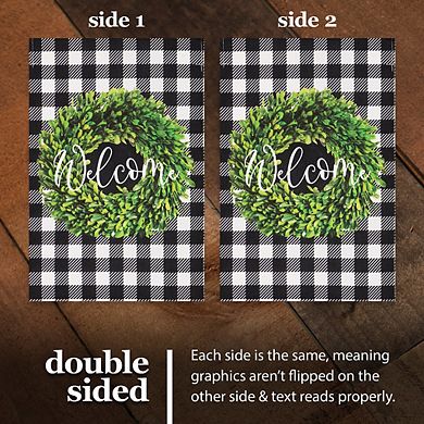 G128 Garden Flag Welcome Wreath 12"x18" Burlap