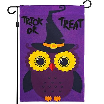G128 Garden Flag Trick or Treat Owl Purple BG