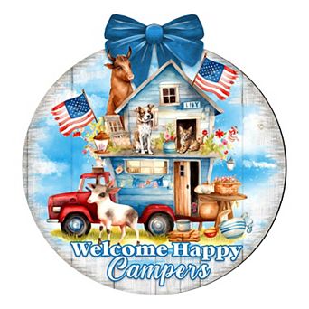 Welcome Happy Campers Sign 19-Inch Handcrafted Wooden Door Décor by G. Debrekht - Holiday Sign