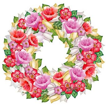 Summer Flowers Holiday 24-Inch Handcrafted Wooden Door Wreath by G. Debrekht - Easter Spring Decor