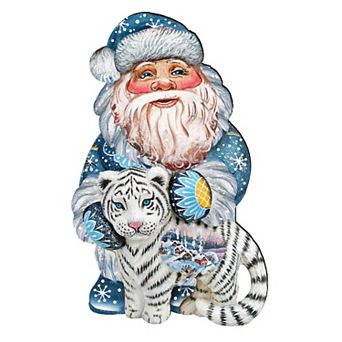 White Tiger Santa Christmas 24-Inch Door Decor by G. DeBrekht - Exotic Holiday Charm