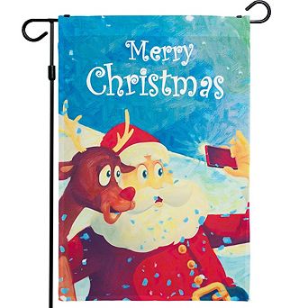 G128 Garden Flag Merry Xms, Santa with Reindeer Selfie