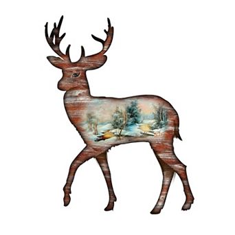 Christmas Woodsy Deer 24" Wooden Door Decor by G. DeBrekht Handcrafted Wildlife Holiday Decor