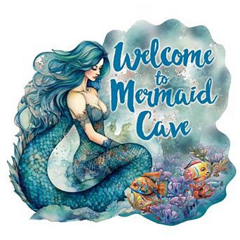 Welcome To Mermaid Cave 19-Inch Handcrafted Wooden Door Décor by G. Debrekht Sign Décor