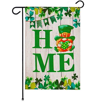 G128 Garden Flag Home St. Patrick's Day Gnome with Green Heart 12"x18" Blockout