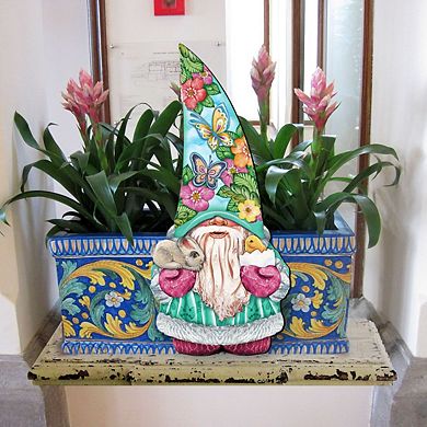 Spring Gnome Dwarf 24-Inch Handcrafted Wooden Door Decor by G. DeBrekht - Easter Decor