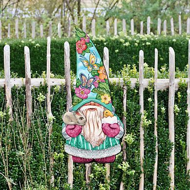 Spring Gnome Dwarf 24-Inch Handcrafted Wooden Door Decor by G. DeBrekht - Easter Decor