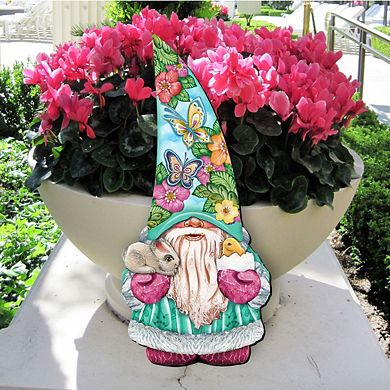 Spring Gnome Dwarf 24-Inch Handcrafted Wooden Door Decor by G. DeBrekht - Easter Decor