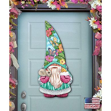 Spring Gnome Dwarf 24-Inch Handcrafted Wooden Door Decor by G. DeBrekht - Easter Decor