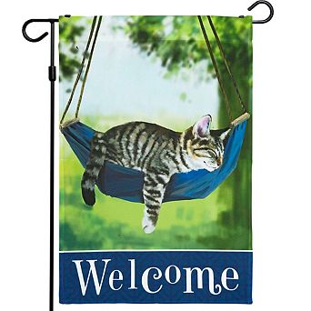G128 Garden Flag Welcome Sleeping Kitten 12"x18" 150D