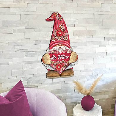 Be Mine Gnome Dwarf Wooden Door Hanger Valentine Wall Art by G. DeBrekht - Love Family Kids Decor