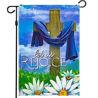 G128 Garden Flag Let Us Rejoice Easter Cross 12"x18"
