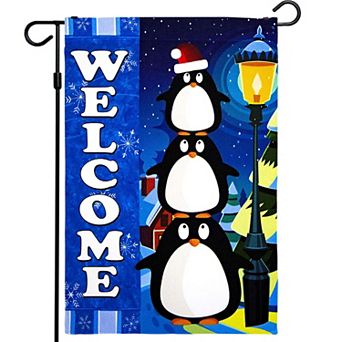 G128 Garden Flag Welcome 3 Penguins