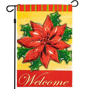 G128 Garden Flag Welcome Red Poinsettia 12"x18" 150D