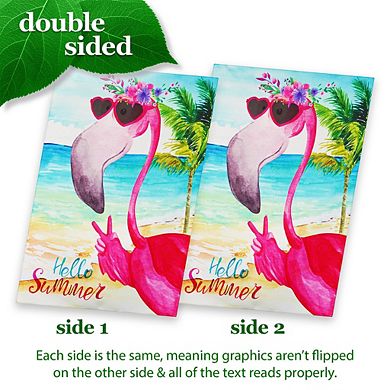 G128 House Flag Hello Summer Peace Sign Flamingo 28"x40" Blockout