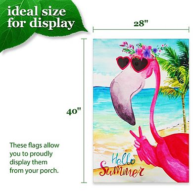 G128 Garden Flag Hello Summer Peace Sign Flamingo 28"x40" Blockout