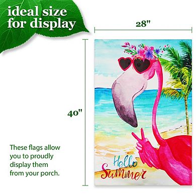 G128 House Flag Hello Summer Peace Sign Flamingo 28"x40" Blockout