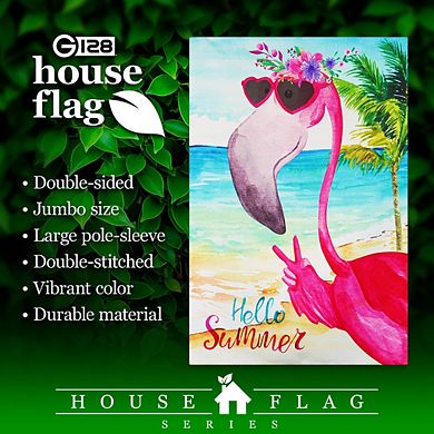G128 House Flag Hello Summer Peace Sign Flamingo 28"x40" Blockout