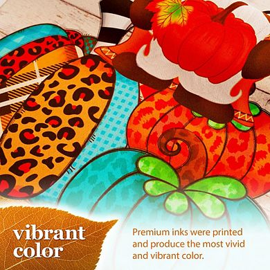 G128 Garden Flag Welcome Gnome Sitting on Patterned Pumpkins 12"x18" Blockout