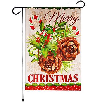 G128 Garden Flag Merry Christmas Pinecone Bouquet 12"x18"