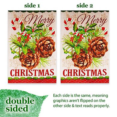 G128 Garden Flag Merry Christmas Pinecone Bouquet 12"x18"