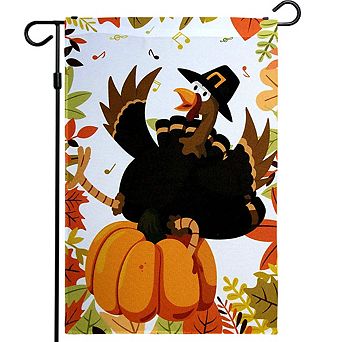 G128 Garden Flag XX Pilgrim Turkey with pumpkin 12"x18" 150D
