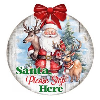 Santa Please Stop Here Sign 19-Inch Door Décor by G. DeBrekht - Cheerful Christmas Santa Decor