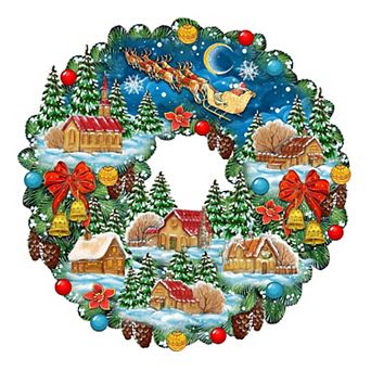 Up Up Wreath Christmas 24-Inch Handcrafted Wooden Door Decor by G. DeBrekht - Festive Holiday Decor