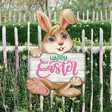 Happy Easter Bunny Wooden Door Hanger by G. DeBrekht - Easter Spring Decor