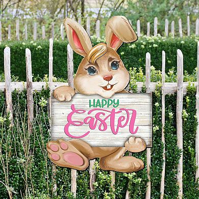 Happy Easter Bunny Wooden 24-Inch Handcrafted Door Hanger by G. DeBrekht - Easter Decor