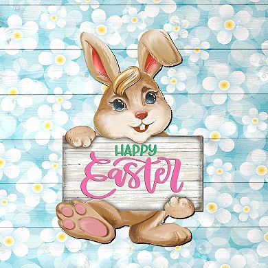 Happy Easter Bunny Wooden 24-Inch Handcrafted Door Hanger by G. DeBrekht - Easter Decor