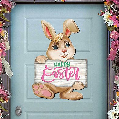 Happy Easter Bunny Wooden Door Hanger by G. DeBrekht - Easter Spring Decor