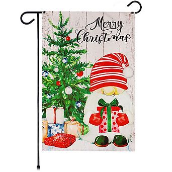 G128 Garden Flag Merry Christmas Santa Gnome with Present 12"x18" Blockout