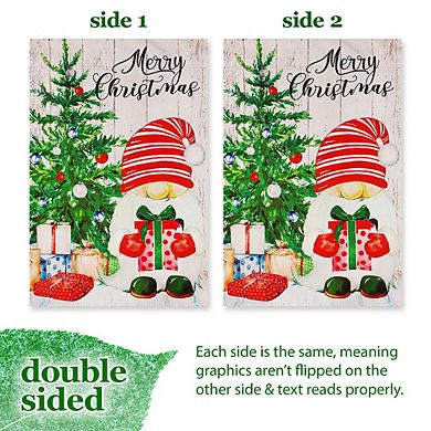 G128 Garden Flag Merry Christmas Santa Gnome with Present 12"x18" Blockout