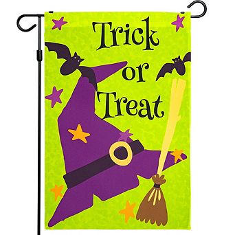G128 Garden Flag Trick or Treat Purple Witch Hat Green BG