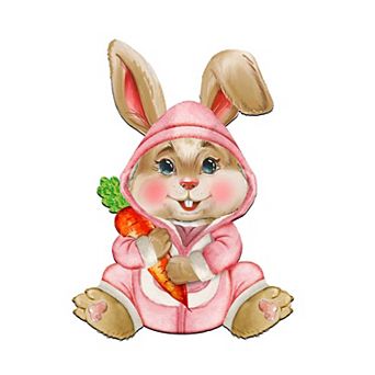 Baby Girl Carrot Bunny Wooden 24-Inch Handcrafted Wooden Door Hanger by G. DeBrekht - Spring Decor
