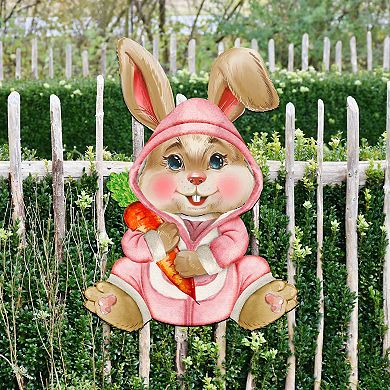 Baby Girl Carrot Bunny Wooden Door Hanger by G. DeBrekht - Easter Spring Decor