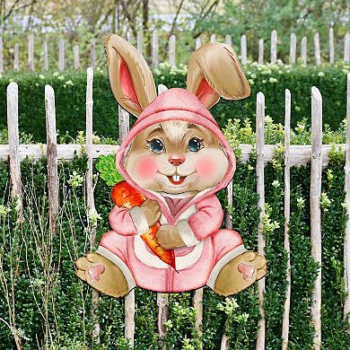 Baby Girl Carrot Bunny Wooden 24-Inch Handcrafted Wooden Door Hanger by G. DeBrekht - Spring Decor